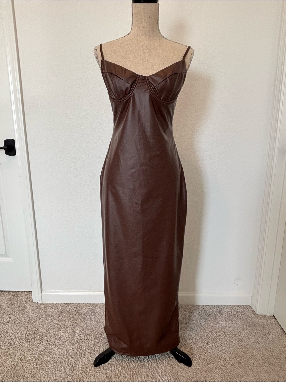 SHEIN Brown Faux Leather Maxi Slip Dress